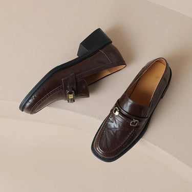 Classic Square Toe Slip-On Loafers with Buckle