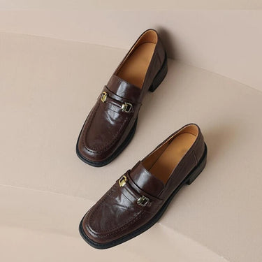 Classic Square Toe Slip-On Loafers with Buckle