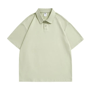 Thickened Cotton Polo Shirt with Drop Shoulders and Lapel