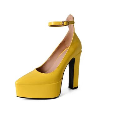 Pointed Toe Leather Pumps with High Heels and Thick Sole