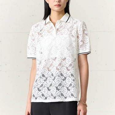 Lace Hollow Out Sheer Polo Shirt