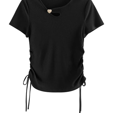 Hollow Out Slim Fit T-Shirt with Side Drawstring