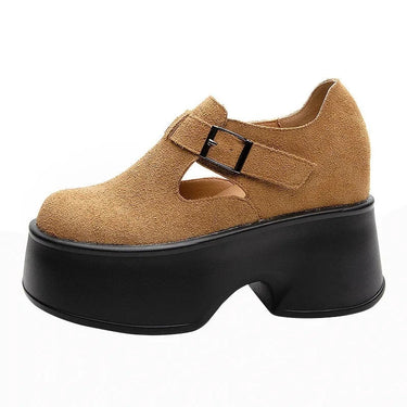 High-Heel Buckle Thick-Soled Suede Leather Loafers