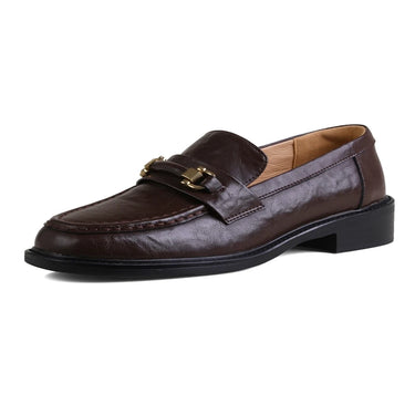 Classic Square Toe Slip-On Loafers with Buckle