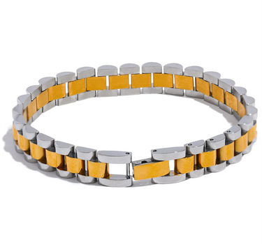 Stainless Steel Band Cuban Chain Bracelet 18K Gold Plated