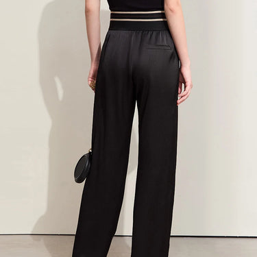 Wide-Leg Casual Trousers with Letter Embroidery and Rubber Band Waist