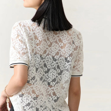 Lace Hollow Out Sheer Polo Shirt