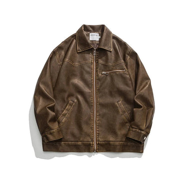 Washed Leather Bomber Jacket