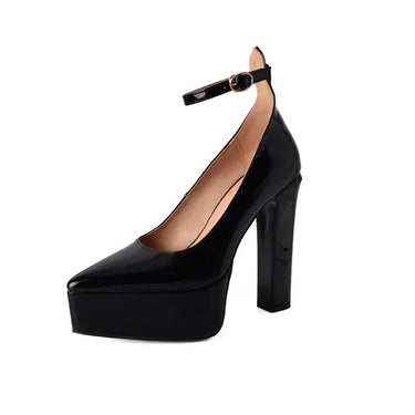 Pointed Toe Leather Pumps with High Heels and Thick Sole