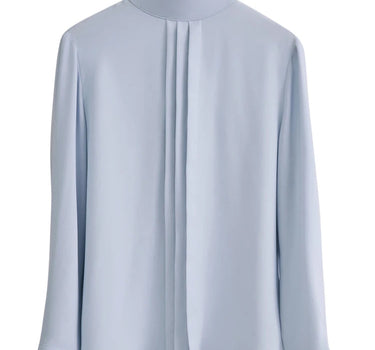 Chiffon Blouse with Bow Design and Stand Collar