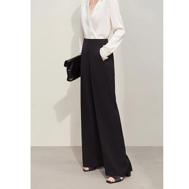 Full-Length Wide-Leg Straight Casual Trousers - Solid Color