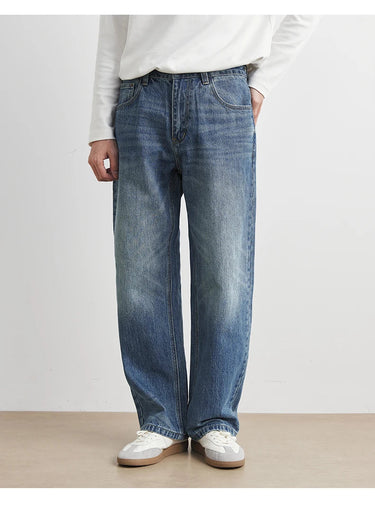 Blue Washed Straight Leg Loose Wide-Leg Pants