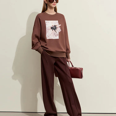 High-Waisted Casual Pants with Arc Split - Basics Loose Trousers