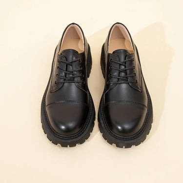 Leather Loafers with Thick Heels and Lace-Up Design