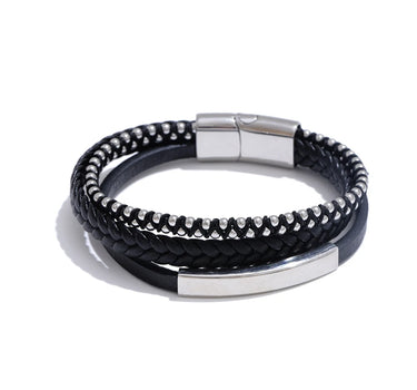 Black Leather Braided Double Layer Retro Bracelet