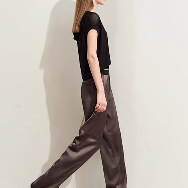 Wide-Leg Casual Trousers with Letter Embroidery and Rubber Band Waist