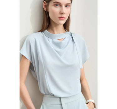 Loose Swing Neck Chiffon Blouse with Tie Sleeve Design