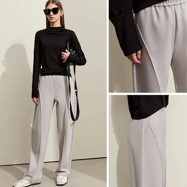 High-Waisted Casual Pants with Arc Split - Basics Loose Trousers