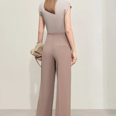 Full-Length Wide-Leg Straight Casual Trousers - Solid Color