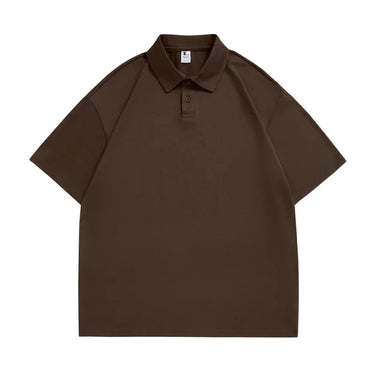 Thickened Cotton Polo Shirt with Drop Shoulders and Lapel