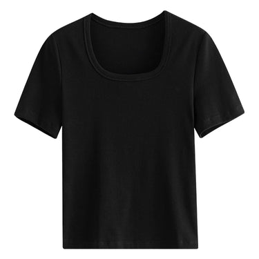 Round Neck Cotton T-Shirt with Square Elastic Neckline