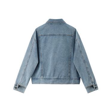 Short Denim Jacket with Oversized Lapel