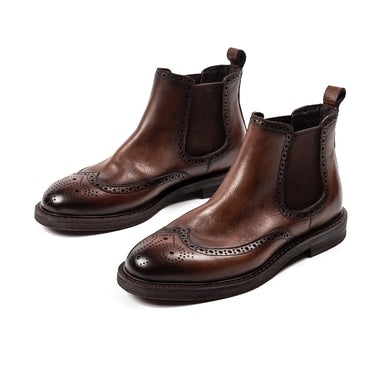 Brogue Carved Chelsea Leather Boots