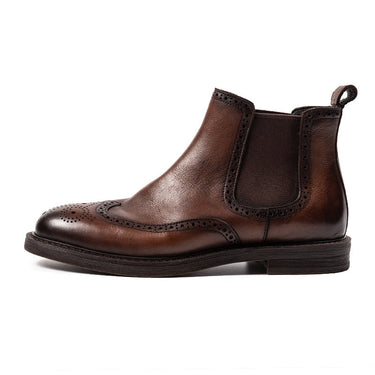 Brogue Carved Chelsea Leather Boots