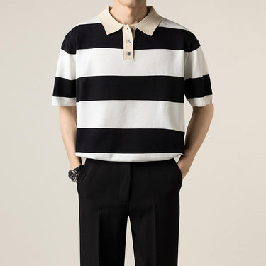 Casual Striped Knit Polo Shirt