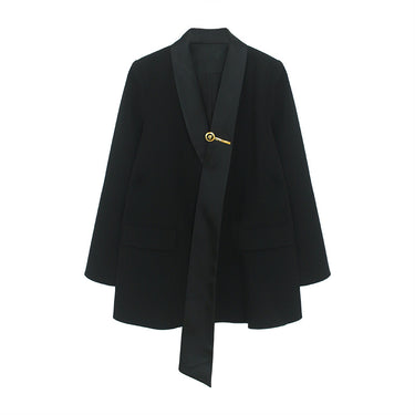 Black Blazer with Brooch and Cinched Waist