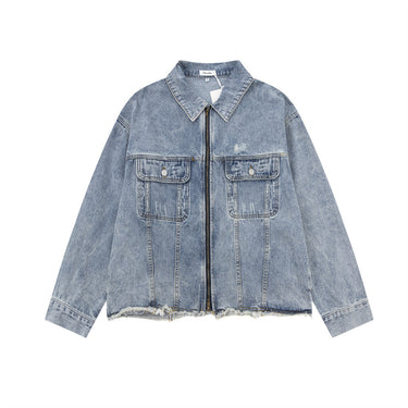 Tide-Washed Raw Edge Lapel Denim Jacket