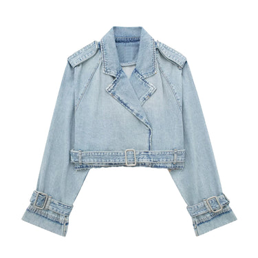 Short Denim Jacket with Matching Belt Embellishment